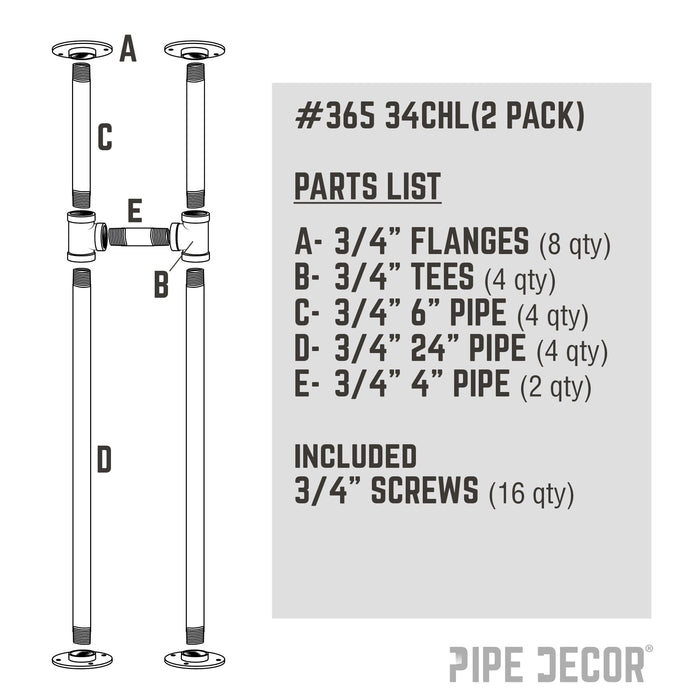 3/4 in. H Pipe Leg Kit Console Table, 9.75 in. W - 2 pack