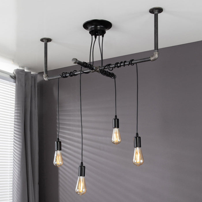 Black Spider Pendant Light Kit with Pipe Cross Hanging Accessory and 4 Adjustable Arms