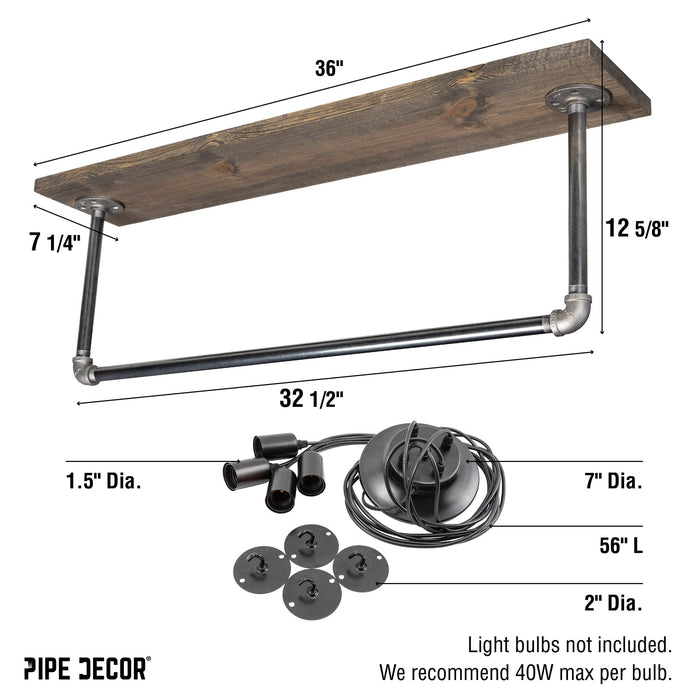 Black Spider Pendant Light Kit with Wood and Pipe Bar Hanging Accessory and 4 Adjustable Arms
