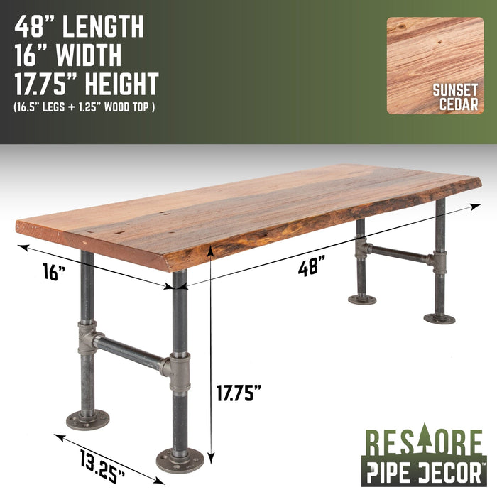 RESTORE Sunset Cedar Solid Live Edge Wood Accent Bench