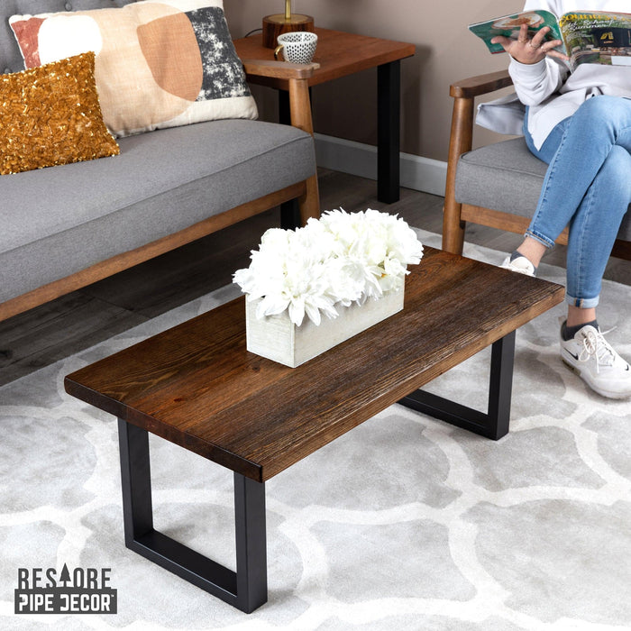 Skyline Boulder Black Solid Wood Coffee Table with 18 in. Landscape Legs
