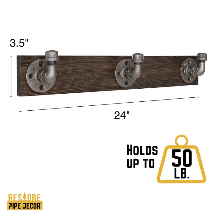 24 in. Boulder Black Wall-Mounted Rack with 3 Hooks