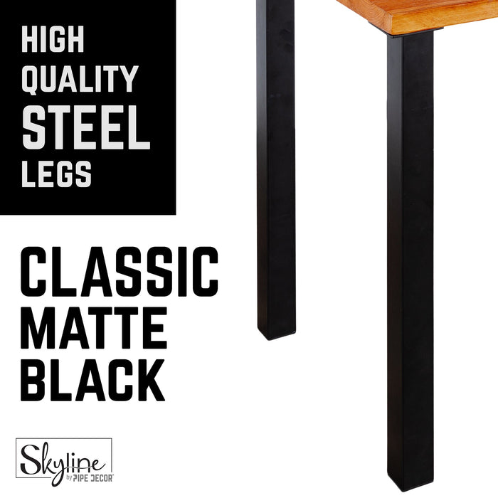 28 in. Skyline Matte Black Square Metal High-Rise Dining or Desk Table Legs - 4 Pack