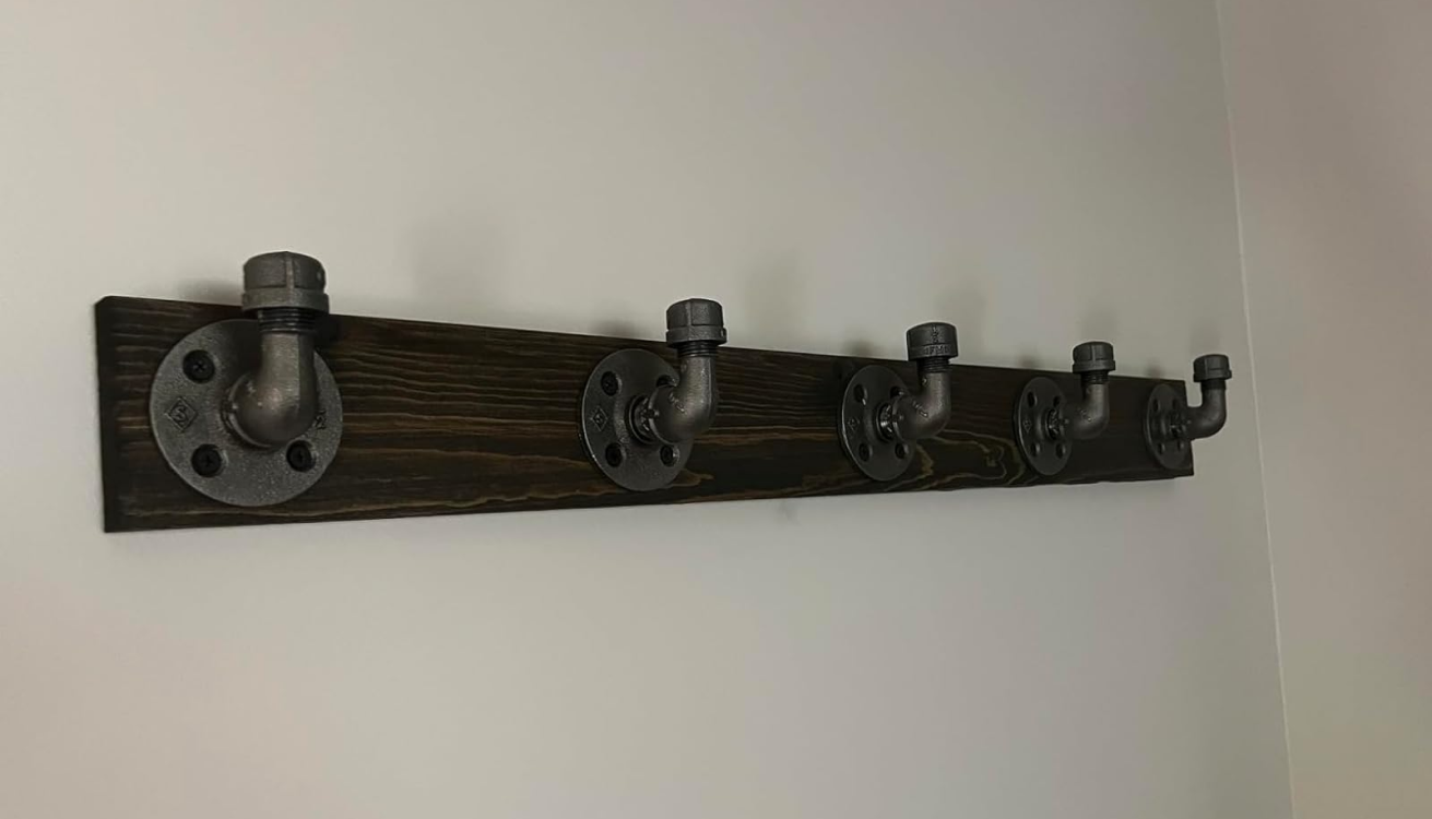 36 in. Boulder Black Wall-Mounted Rack with 5 Hooks by Brittani with PIPE DECOR®