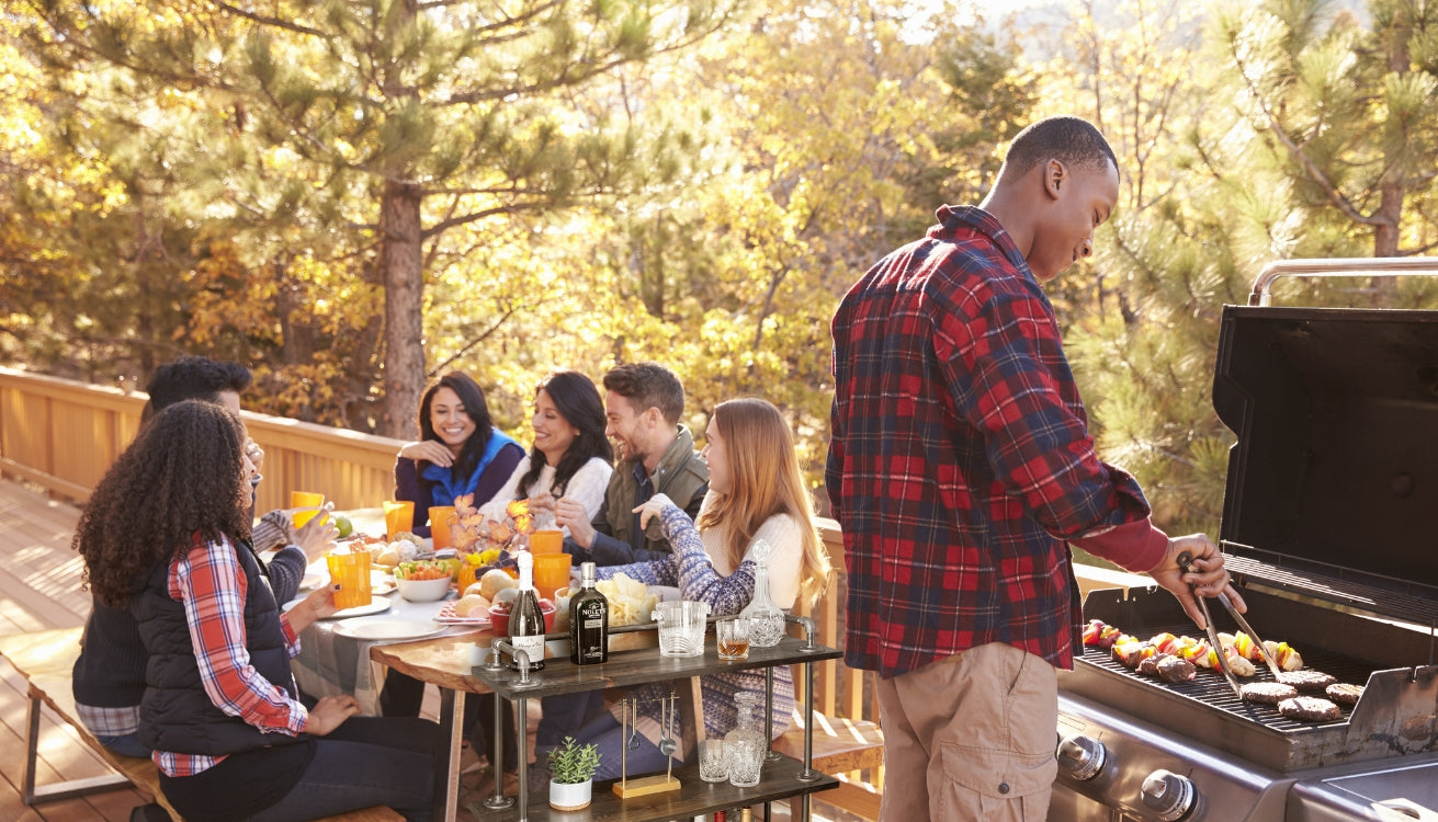 Image of a BBQ station setup with a pipe table and pipe bar cart—a perfect surprise for dad on Father's Day!
