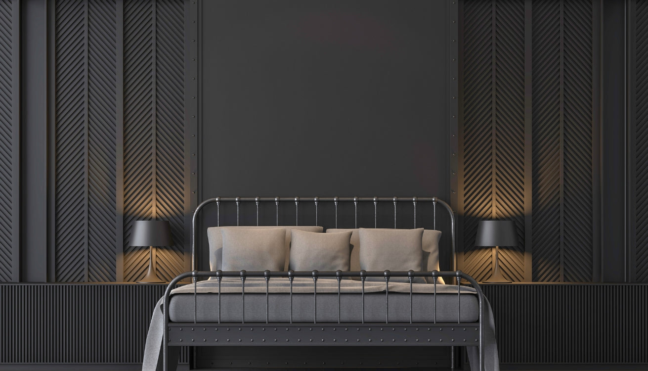 Industrial chic bedroom featuring stylish pipe furniture with a sleek black design. Perfect inspiration for your next bedroom refresh.