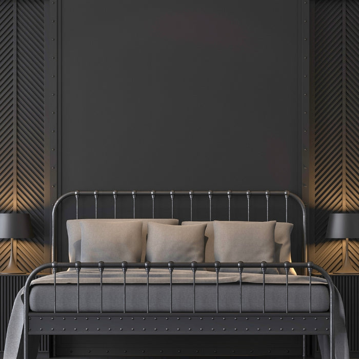 Industrial chic bedroom featuring stylish pipe furniture with a sleek black design. Perfect inspiration for your next bedroom refresh.