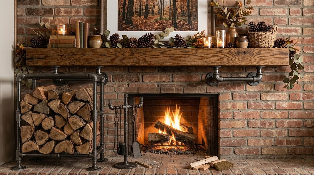 Fireplace Season: Pipe Mantel and Firewood Storage Ideas