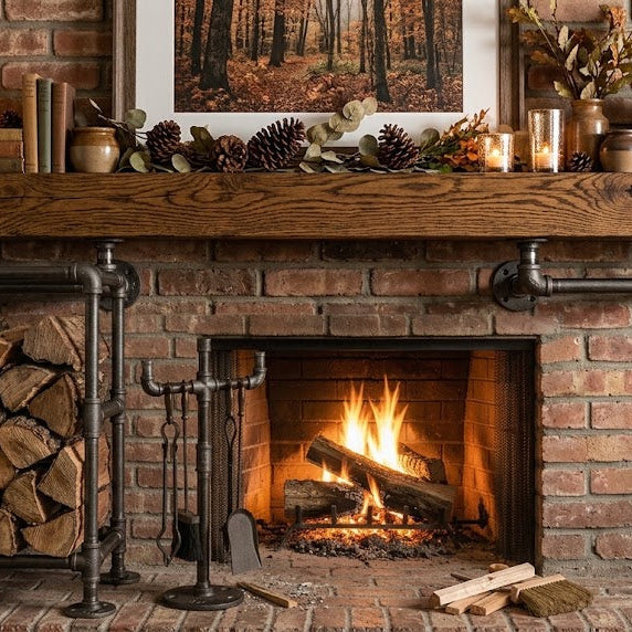 Fireplace Season: Pipe Mantel and Firewood Storage Ideas