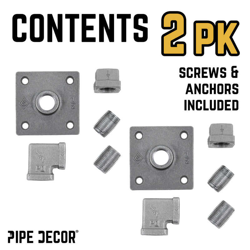 Kit de ganchos de pared con codo cuadrado de 90 grados (paquete de 2)