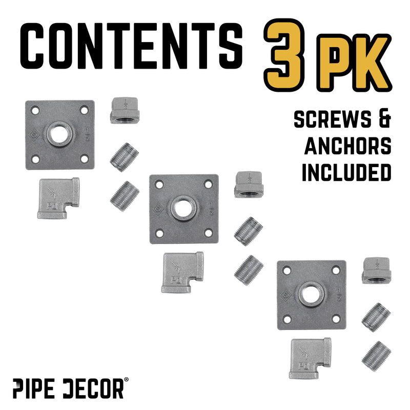 Kit de crochets muraux coudés carrés à 90 degrés (lot de 3)