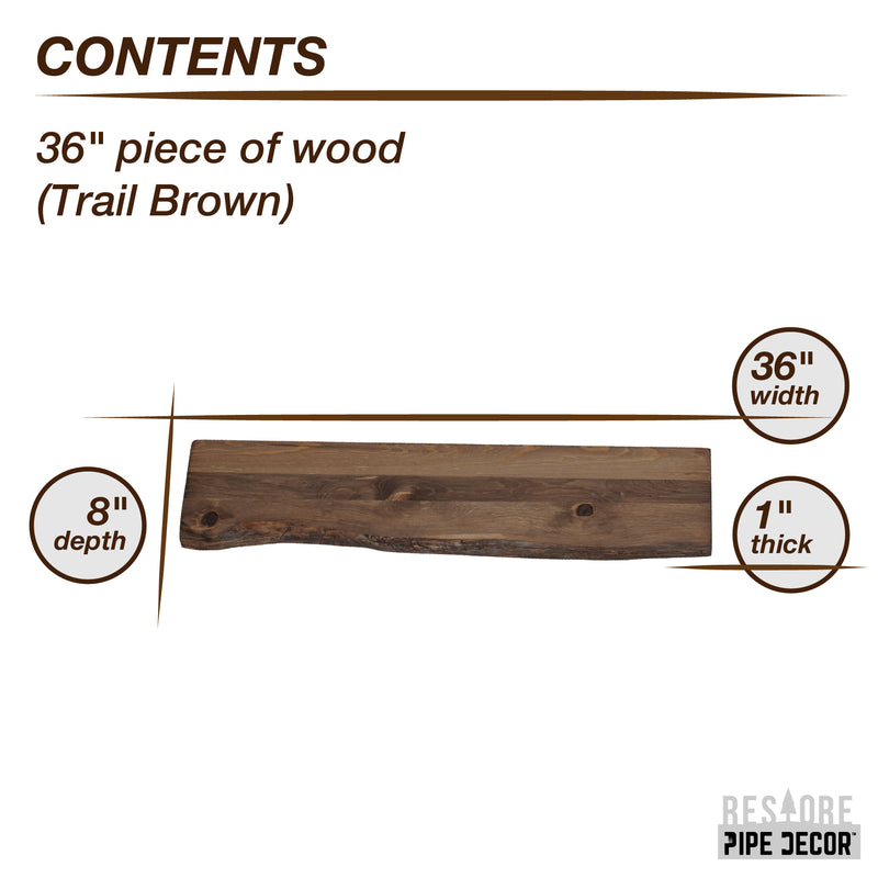 RESTAURAR Estante de madera con borde natural Trail Brown de 36 pulgadas (solo madera)