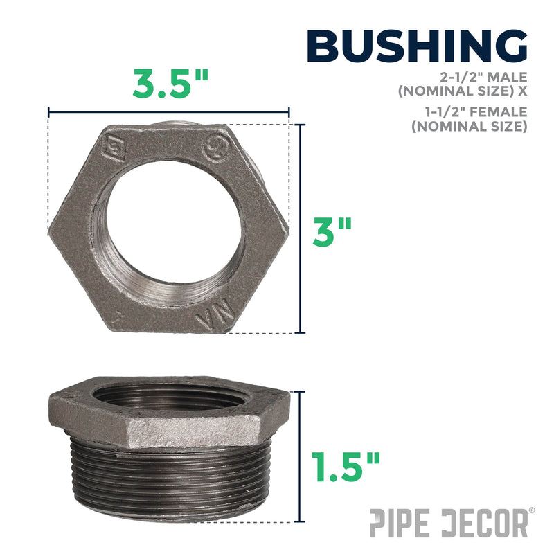 Buje negro de 2 1/2 pulg. x 1 1/2 pulg.