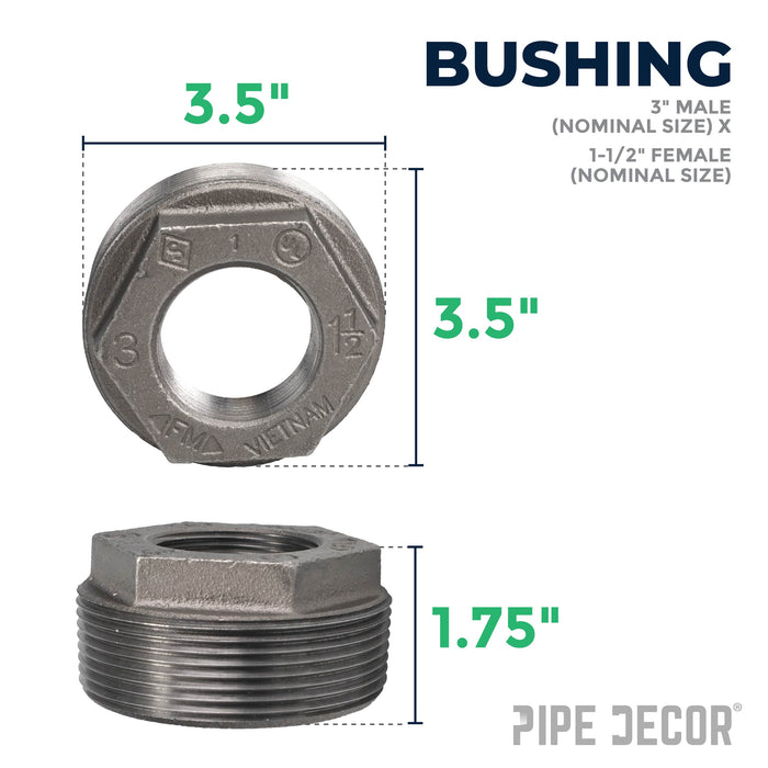 3 in. x 1 1/2 in. Black Bushing