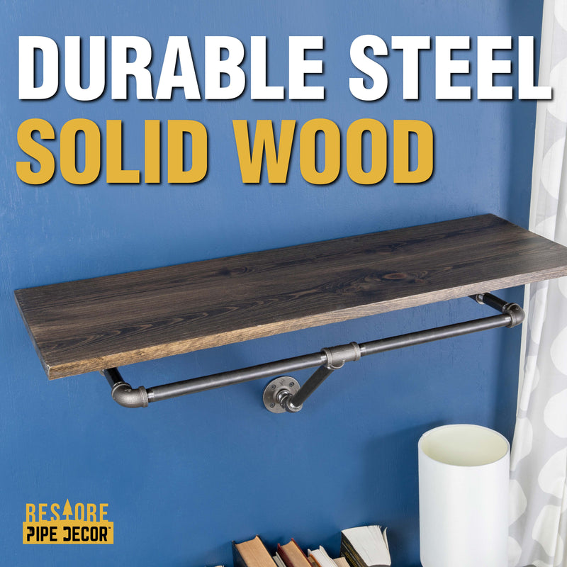 Portant à vêtements mural de 36 po avec étagère en bois, Boulder Black