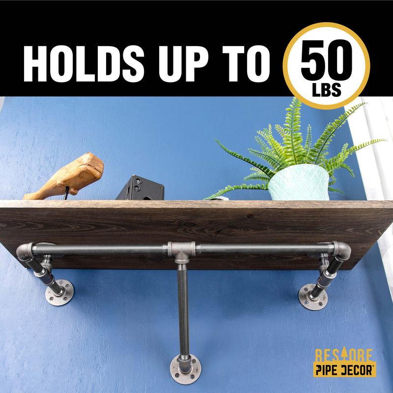 Portant à vêtements mural de 36 po avec étagère en bois, Boulder Black