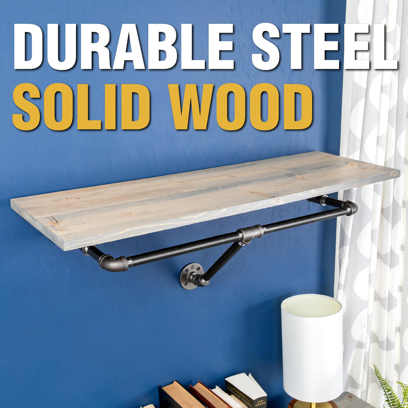 Portant à vêtements mural de 36 po avec étagère en bois, gris Riverstone