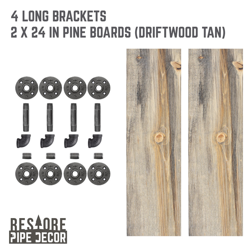 Étagères RESTORE Driftwood Tan de 24 po avec supports en L