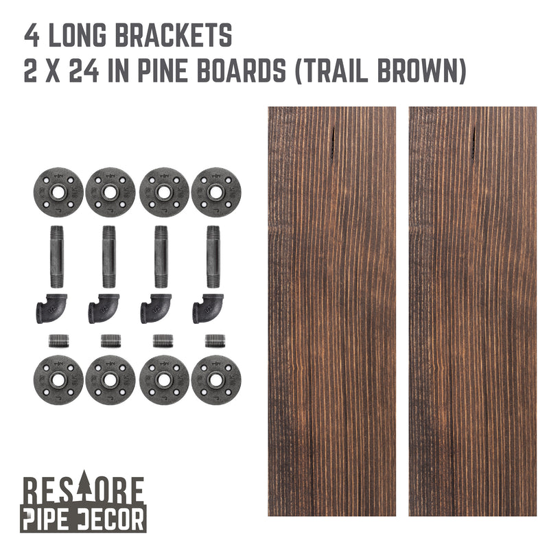 Étagères RESTORE Trail Brown de 24 po avec supports en L