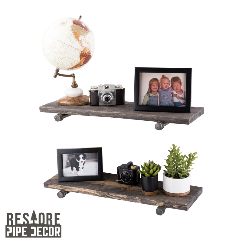 RESTORE Boulder Black 24 in. Shelves with Straight Brackets