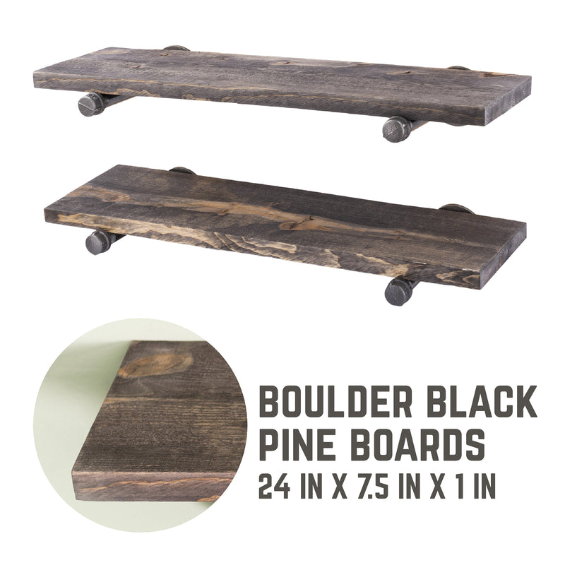 RESTORE Boulder Black 24 in. Shelves with Straight Brackets