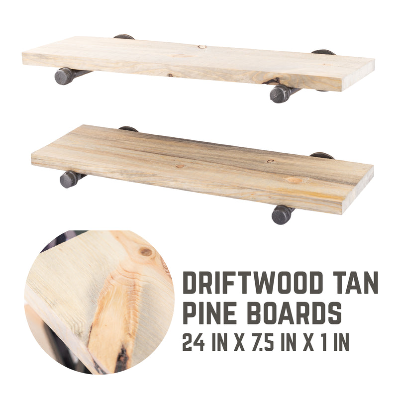 Étagères RESTORE Driftwood Tan de 24 po avec supports droits