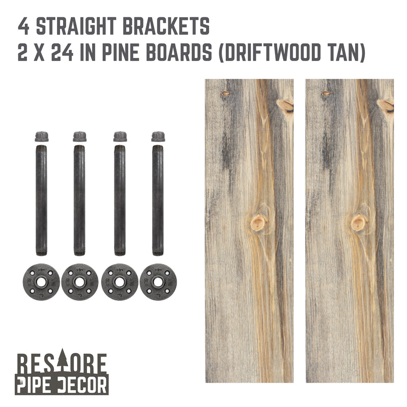 Étagères RESTORE Driftwood Tan de 24 po avec supports droits