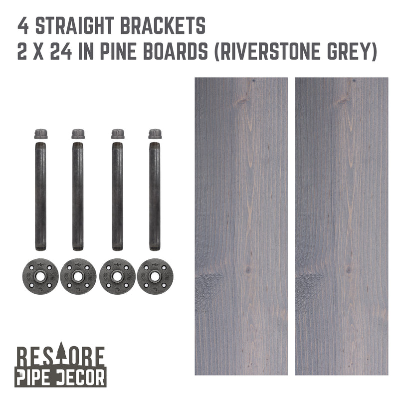 RESTORE Riverstone Grey 24 in. Shelves with Straight Brackets