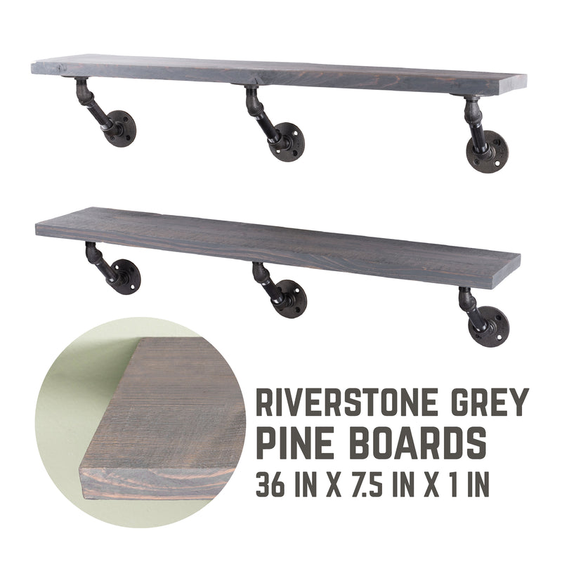 Étagères RESTORE Riverstone Grey de 36 po avec supports inclinés