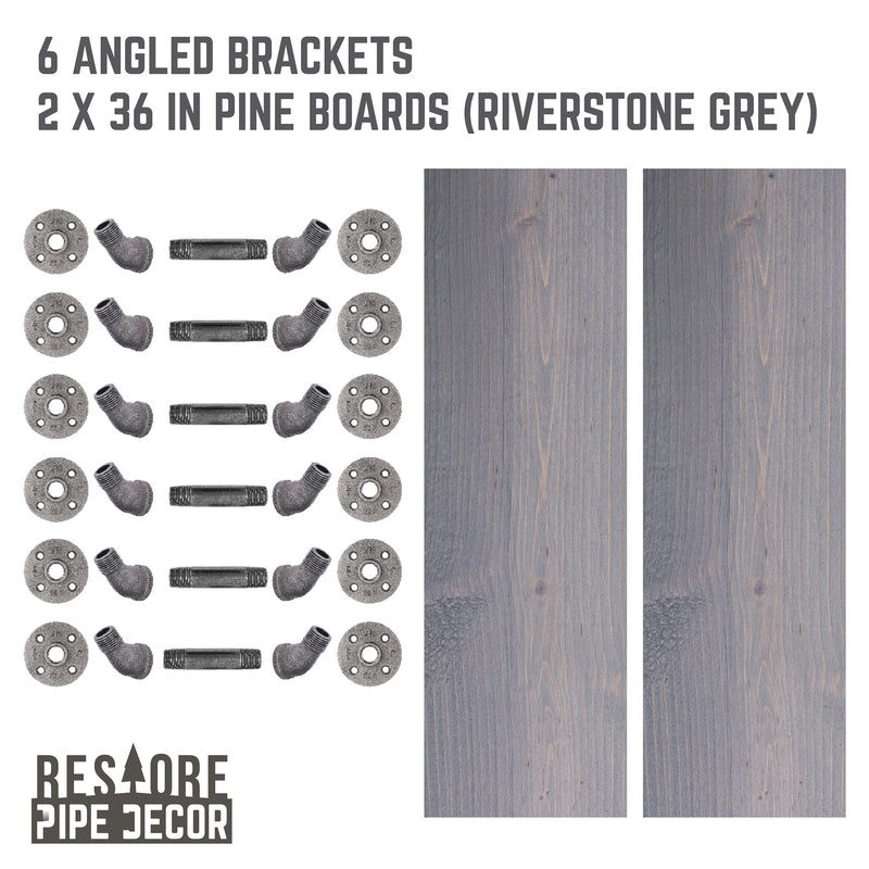 Étagères RESTORE Riverstone Grey de 36 po avec supports inclinés
