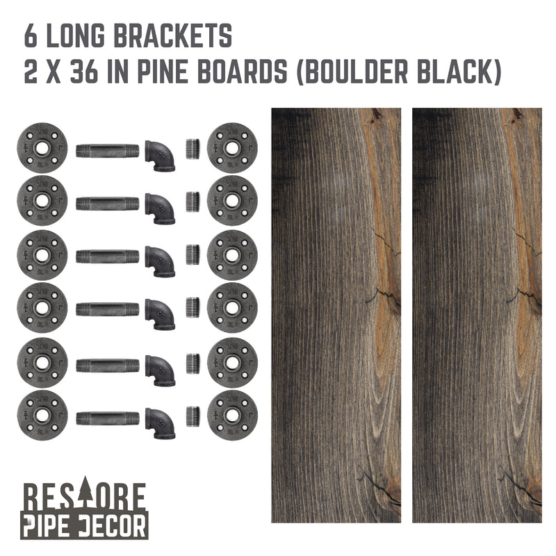 RESTORE Boulder Black 36 in. Shelves with L-Shaped Brackets
