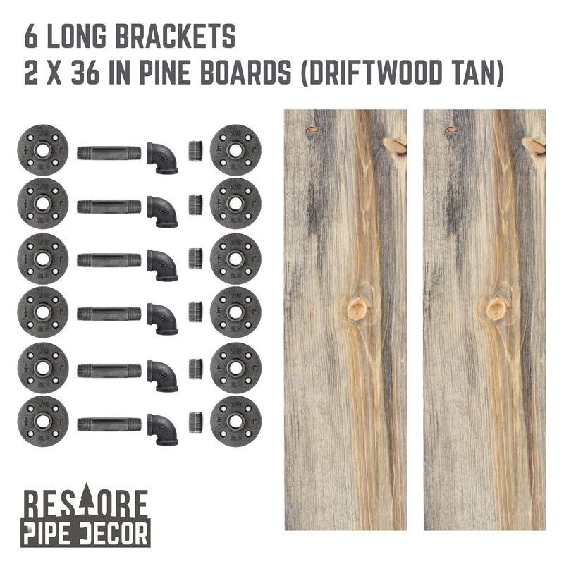 RESTORE Driftwood Tan 36 in. Shelves with L-Shaped Brackets