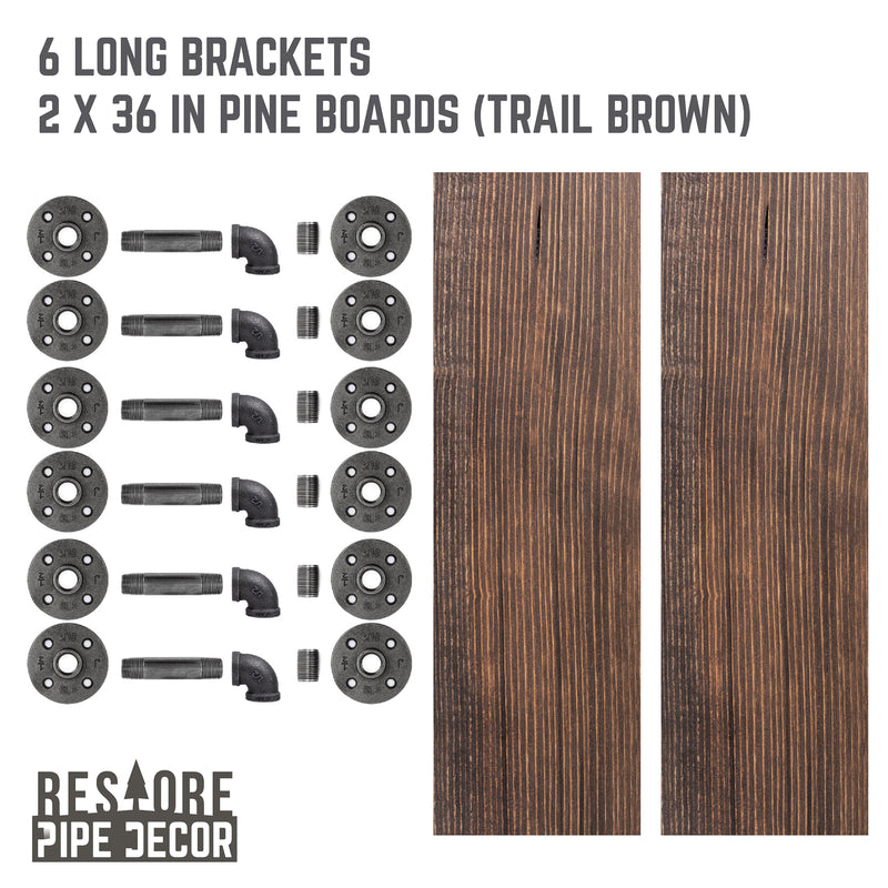 RESTORE Trail Brown 36 in. Shelves with L-Shaped Brackets