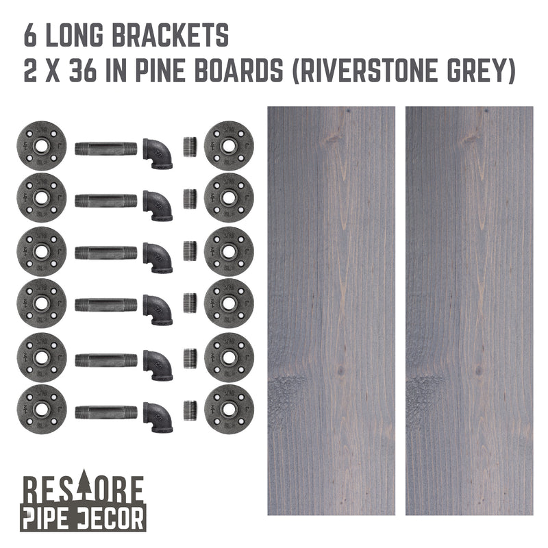 RESTORE Riverstone Grey 36 in. Shelves with L-Shaped Brackets