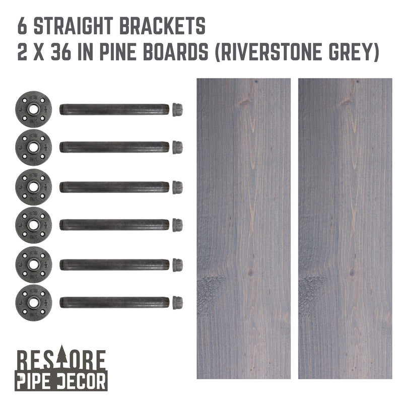 RESTORE Riverstone Grey 36 in. Shelves with Straight Brackets