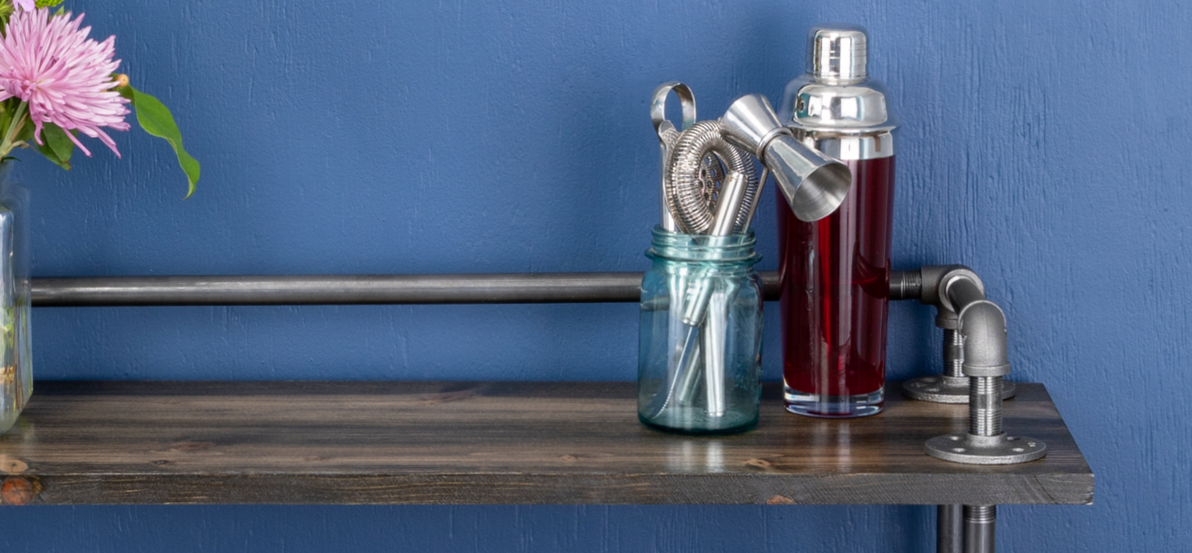 Threetier Wood Shelf Industrial Bar Cart with Locking Wheels, Trail B