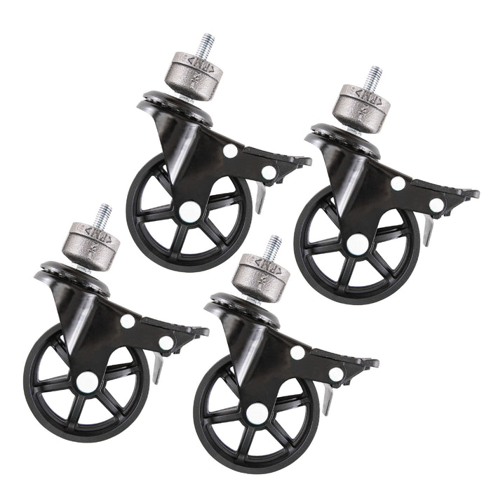 Swivel Caster Wheels for  ½” Pipe with Locking Mechanism (4-Pack)