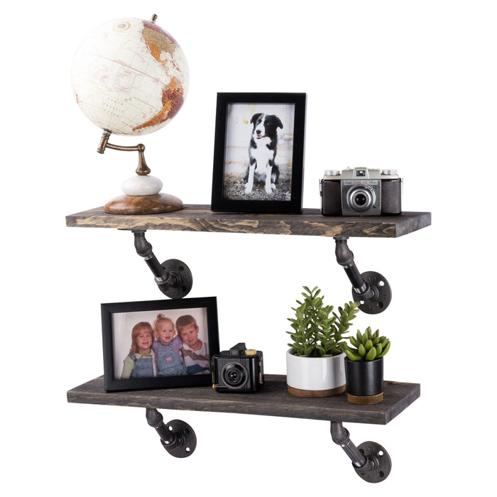 Restore Boulder Black 24 in. Shelves with Angled Brackets - Pipe Decor