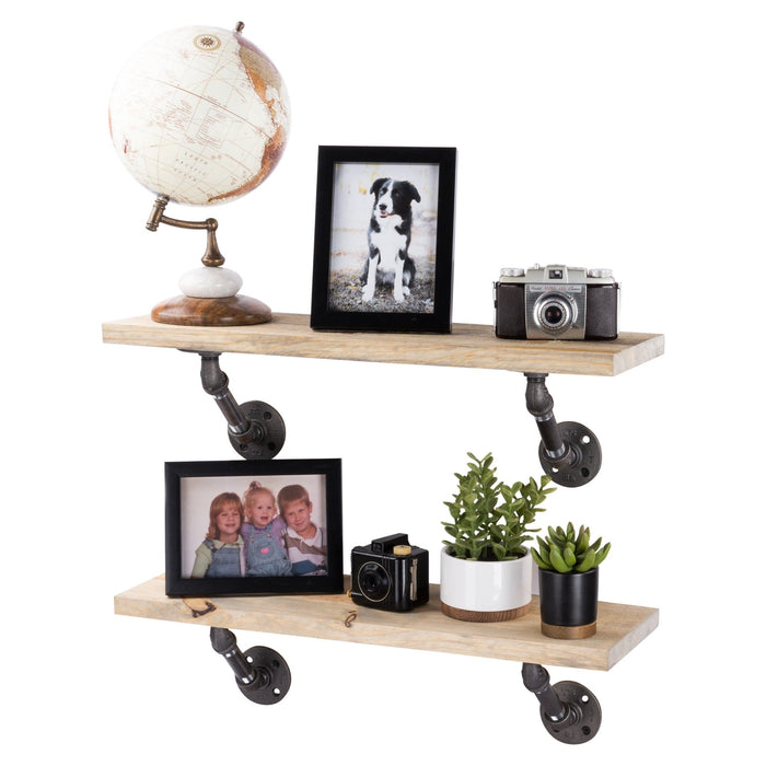 Restore Driftwood Tan 24 in. Shelves with Angled Brackets - Pipe Decor
