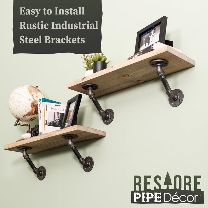 Restore Driftwood Tan 24 in. Shelves with Angled Brackets - Pipe Decor