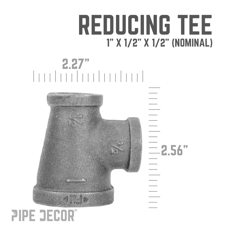 Raccord en T noir de 1 po x 1/2 po x 1/2 po