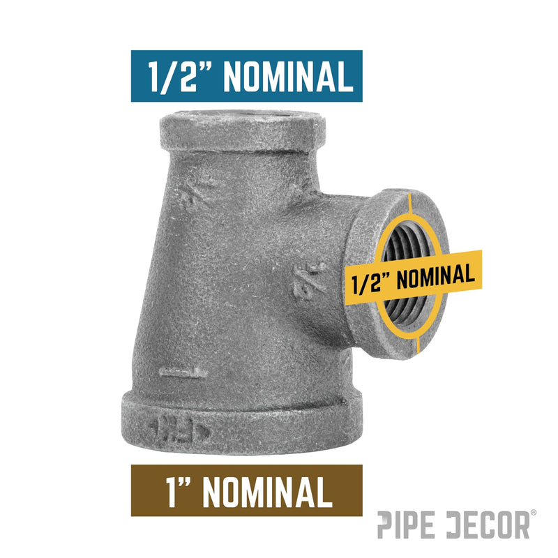 Raccord en T noir de 1 po x 1/2 po x 1/2 po