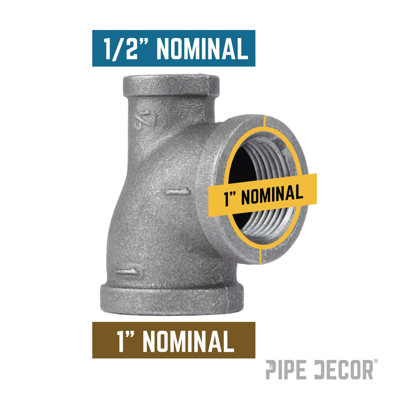Raccord en T noir de 1 po x 1/2 po x 1 po