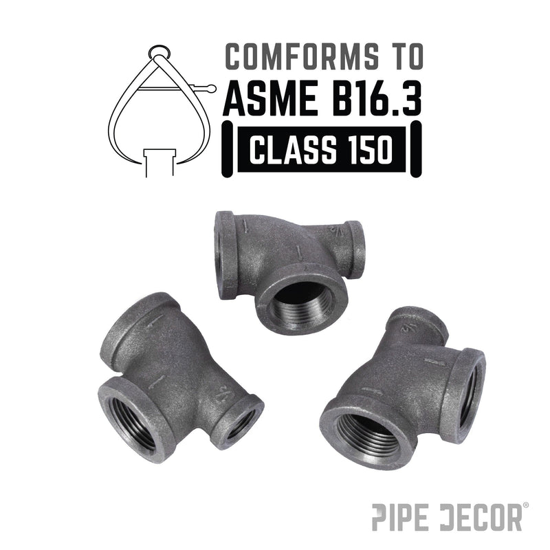 Raccord en T noir de 1 po x 1/2 po x 1 po