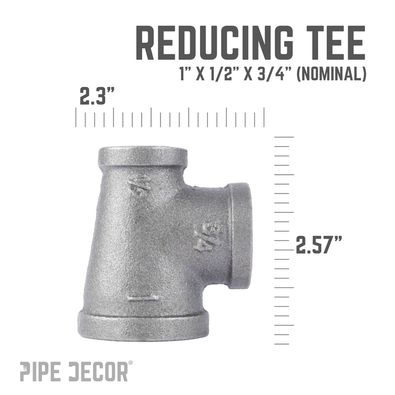 Raccord en T noir de 1 po x 1/2 po x 3/4 po