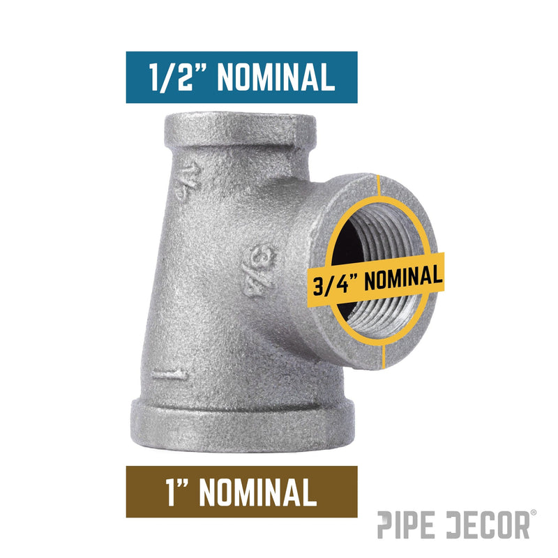 Raccord en T noir de 1 po x 1/2 po x 3/4 po