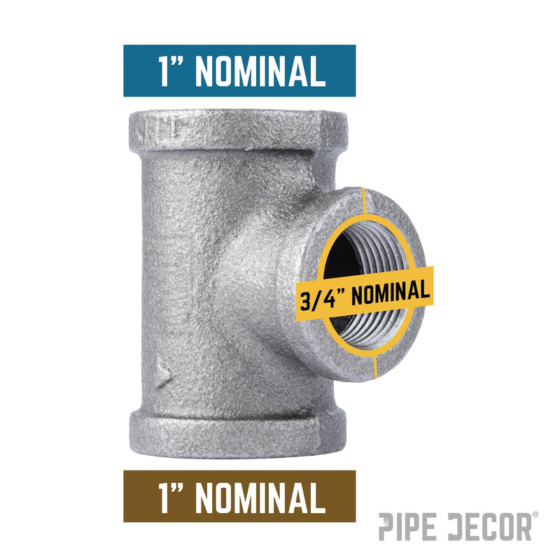 Raccord en T noir de 1 po x 1 po x 3/4 po