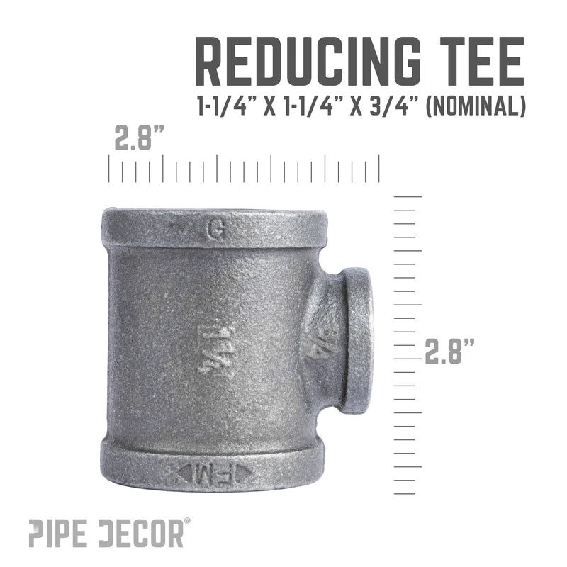 Conexión en T reductora negra de 1 1/4 pulg. x 1 1/4 pulg. x 3/4 pulg.