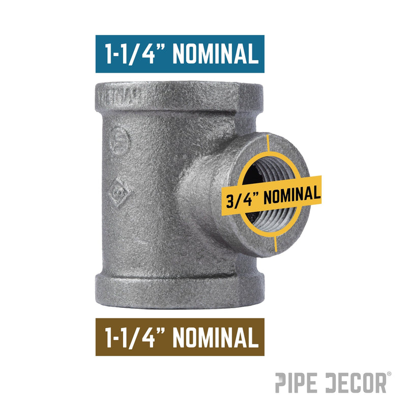 Conexión en T reductora negra de 1 1/4 pulg. x 1 1/4 pulg. x 3/4 pulg.