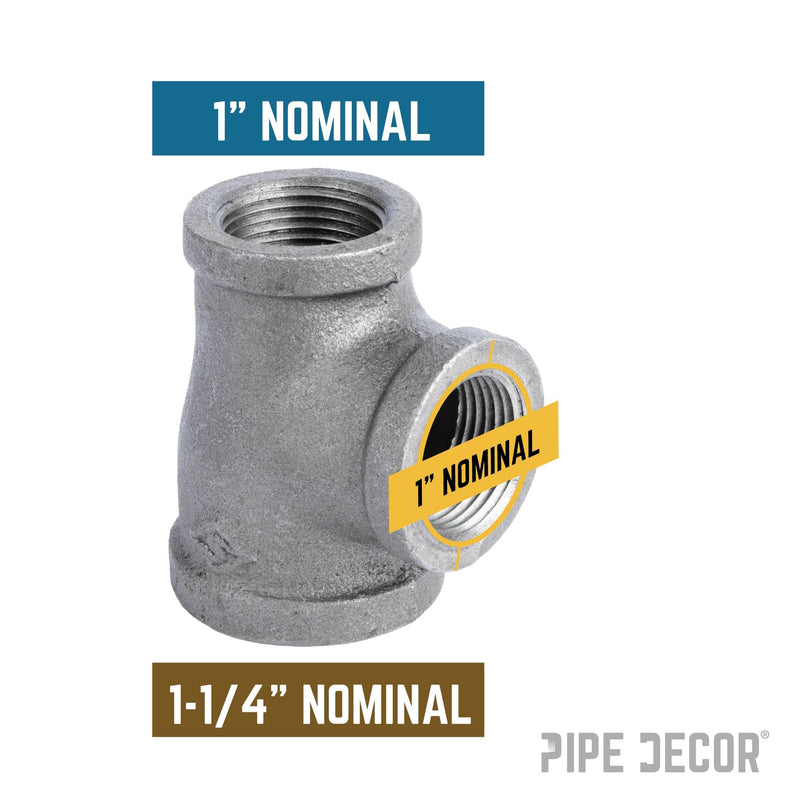 Raccord en T noir de 1 1/4 po x 1 po x 1 po